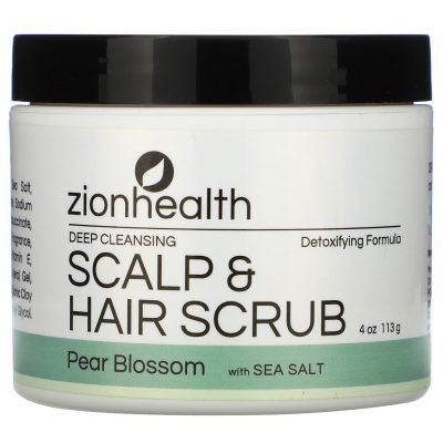 منتج Zion Health, مقشر لتنظيف الشعر وفروة الرأس بعمق، أزهار الكمثرى وملح البحر