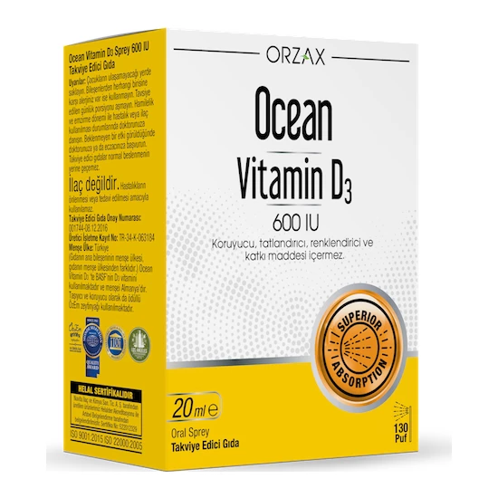 أوشن فيتامين د التركي ocean يحتوي 600 وحدة دولية بخاخ 20 مل لعلاج نقص فيتامين د