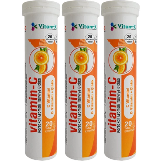 فيتامين سي vitam-x  التركي لتقوية العظام والمناعة والشعر 20 قرص فوار 3 عبوات