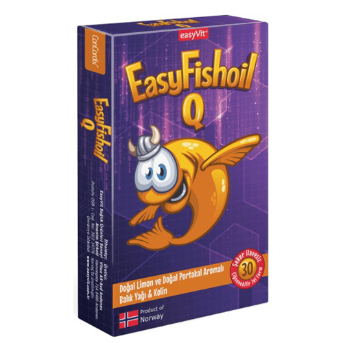 EasyFishoil Q زيت السمك والكولين وحمض الفوليك وفيتامين بي 30 حبة قابلة للمضغ