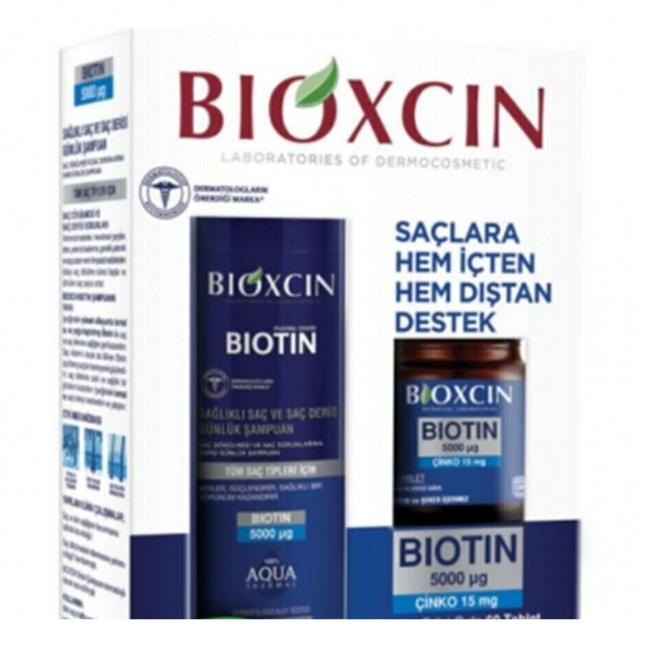 بيوكسين بيوتين شامبو 300 مل + كبسولات 5000 مج 60 قرص للعناية بالشعر Bioxcin