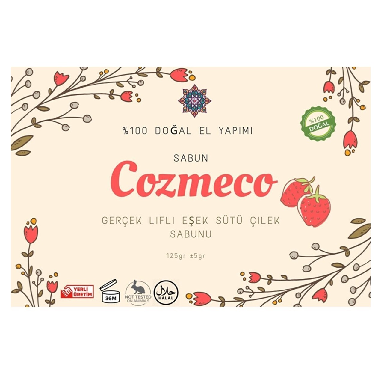 صابون كوزميكو العضوي بحليب الحمار والفراولة لتغذية البشرة وترطيبها 125 جم COZMECO