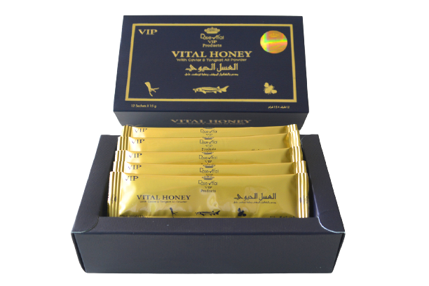 العسل الحيوي VIP الأفضل للرجال (منتج القوة والصلابة والغذاء المتكامل) بخلاصة الكافيار 12 باكت 15 جم