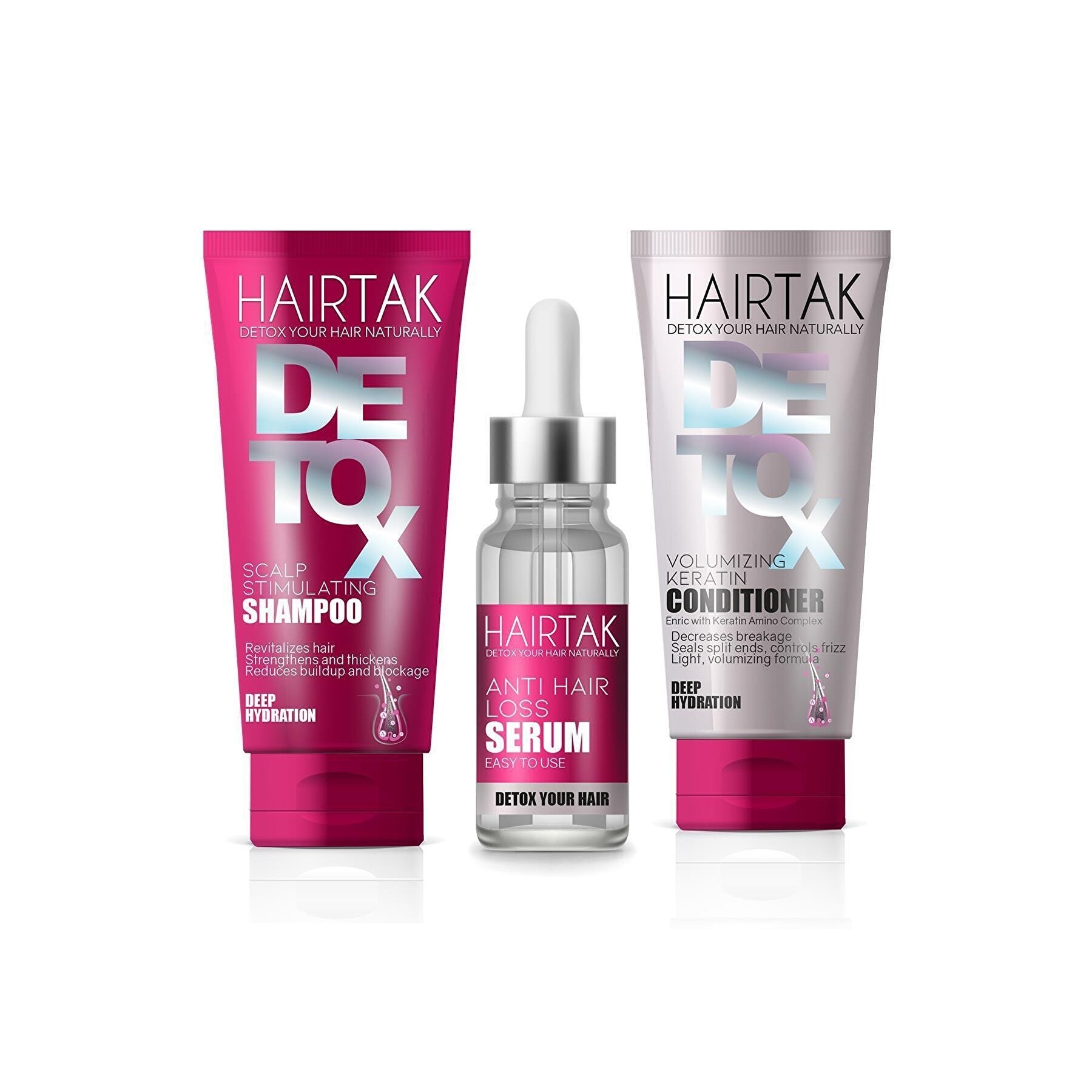 مجموعة سيروم وكريم وشامبو من هيرتوك لعلاج تساقط الشعر وزيادة كثافته Hairtak
