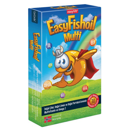 أقراص EasyFishoil بزيت السمك والفيتامينات المتعددة للأطفال 30 حبة قابلة للمضغ
